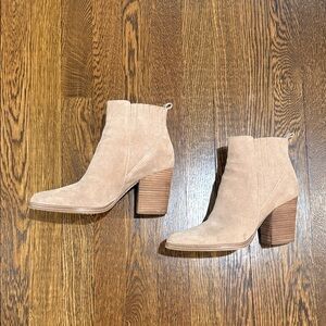 Marc Fisher Beige Suede Block Heel Ankle Boots